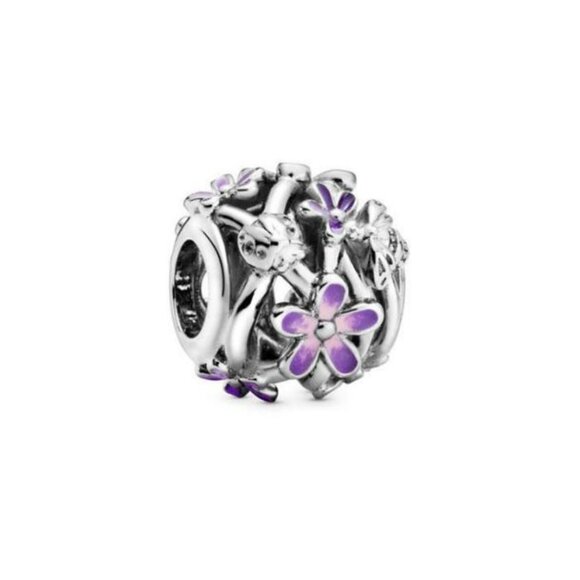 Authentic Pandora Openwork Purple Daisy Charm Moments Sterling Silver Enamel - Picture 2 of 7